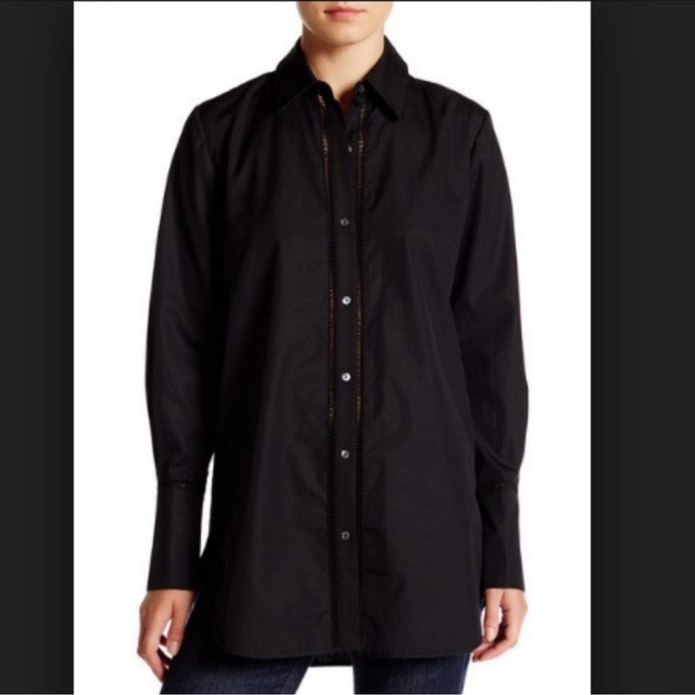 Vince Black Long Sleeve Ladder Stitch Button Down Top XS‎ Oversized